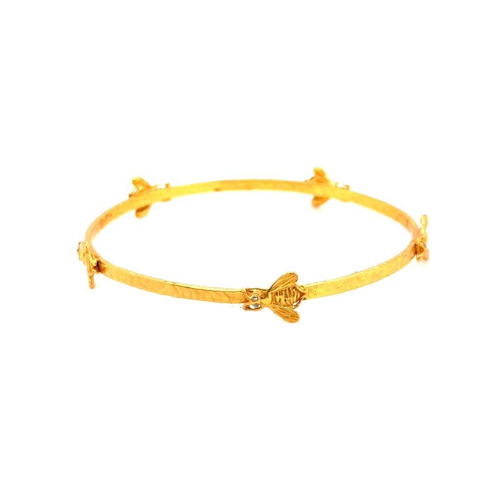 Julie Vos Bee Bangle 24K Gold Plate Hammered Honeybee Bracelet Crystal Eyes